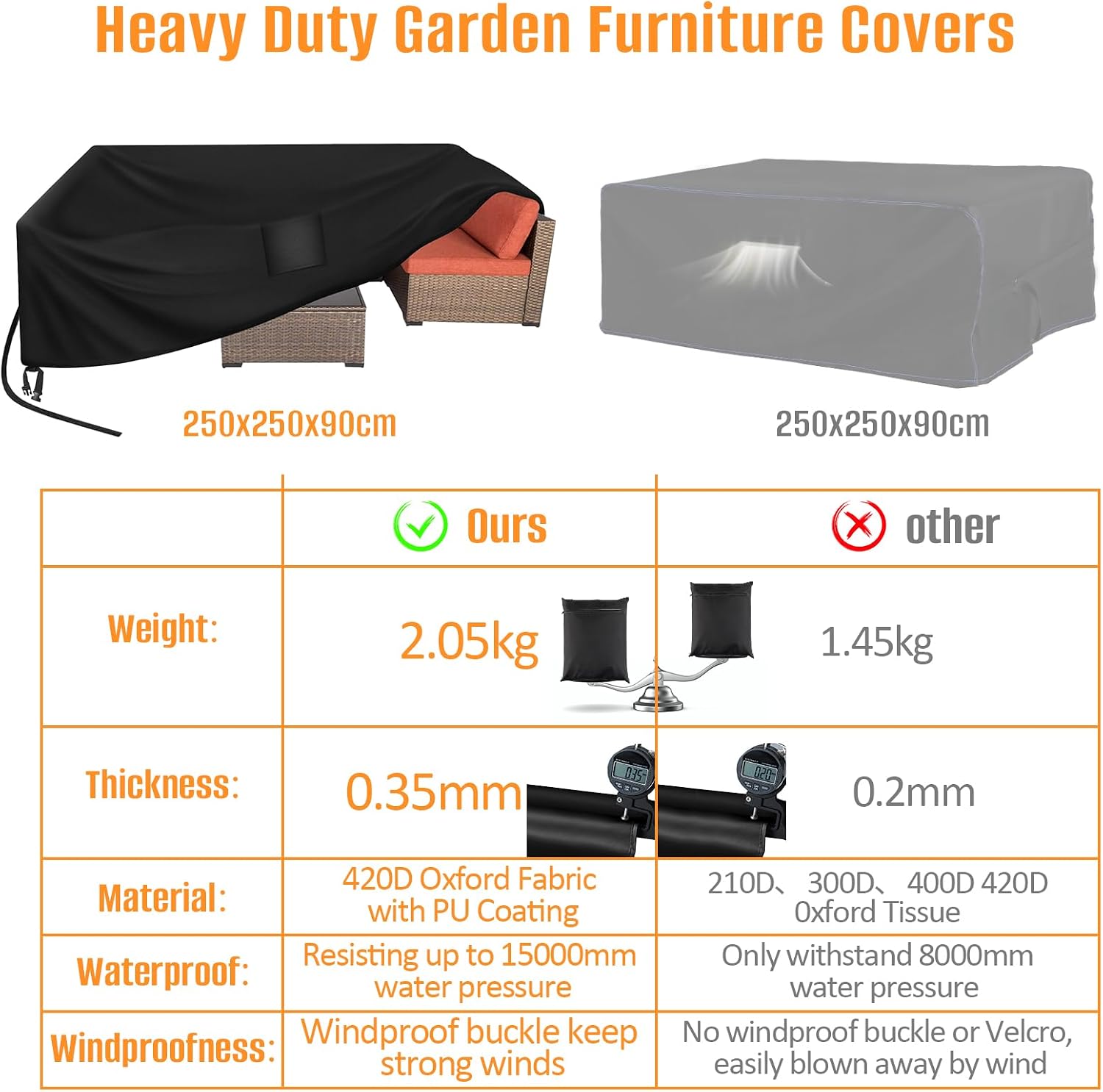 Thumbnail 5 de Housse de salon de jardin Kovshuiwe 250x250x90 cm imperméable 420D Oxford anti-UV