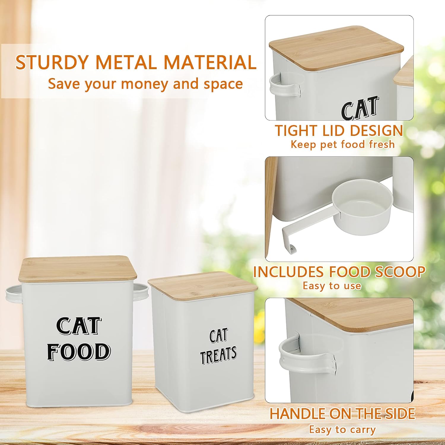 Thumbnail 3 de Pet Food and Treats Containers Set with Scoop (Cats or Dogs) in Beige Powder-Coated Carbon Steel