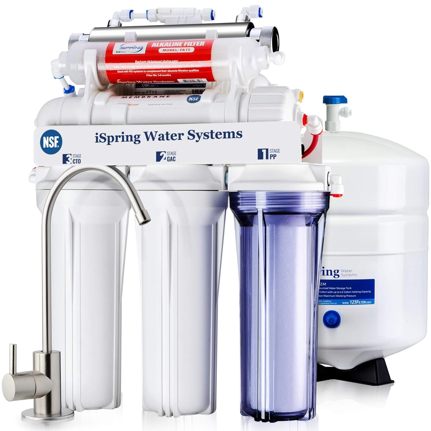 iSpring RCC7AK-UV 7-Stage Under Sink Reverse Osmosis System with Alkaline Remineralisation + UV, 75 GPD