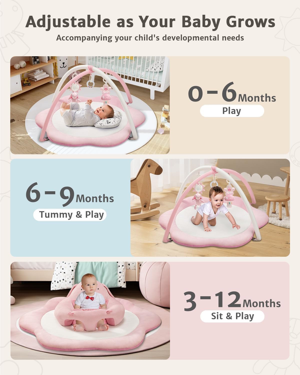 Detalle 2 de suihuooo 3-in-1 Baby Play Mat with Infant Seat and 5 Detachable Toys