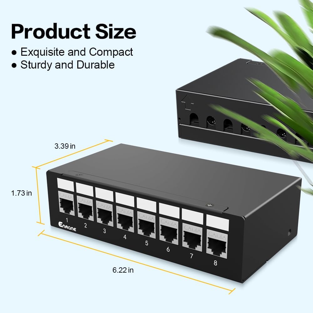 Detalle 2 de Enmane CAT6a-8Port 8ポート CAT6Aキーストーンパッチパネル 1U・シールド対応
