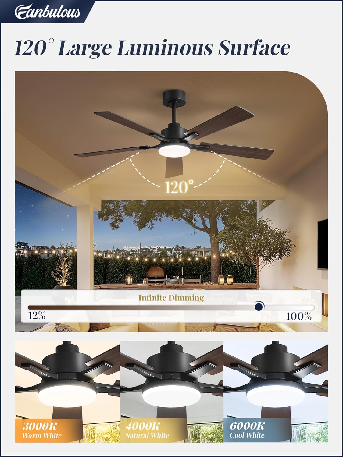 Detalle 2 de Fanbulous DQ52 52-Inch Ceiling Fan with Light, App Control and Reversible Blades