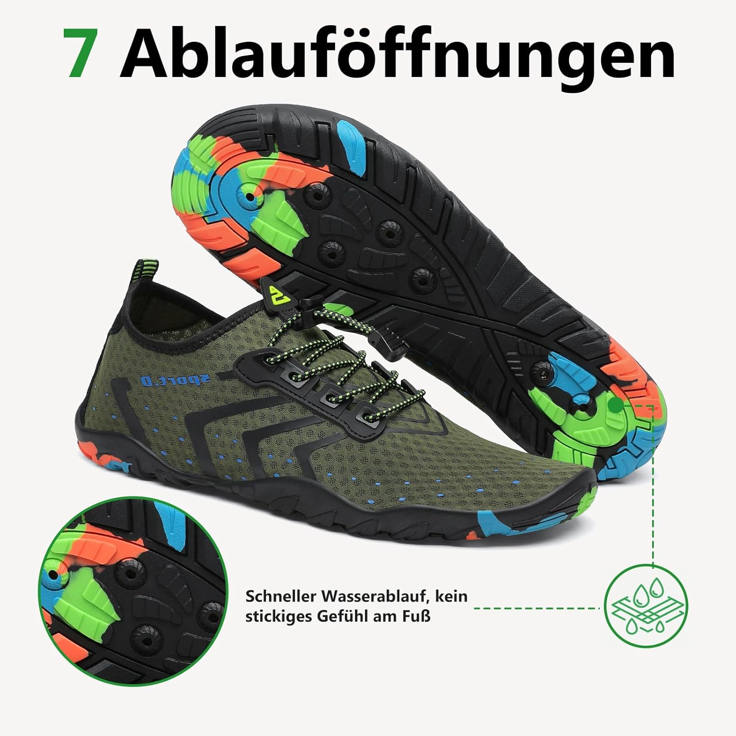 Detalle de Saguaro Wasserschuhe für Herren – rutschfest, schnelltrocknend und vielseitig einsetzbar
