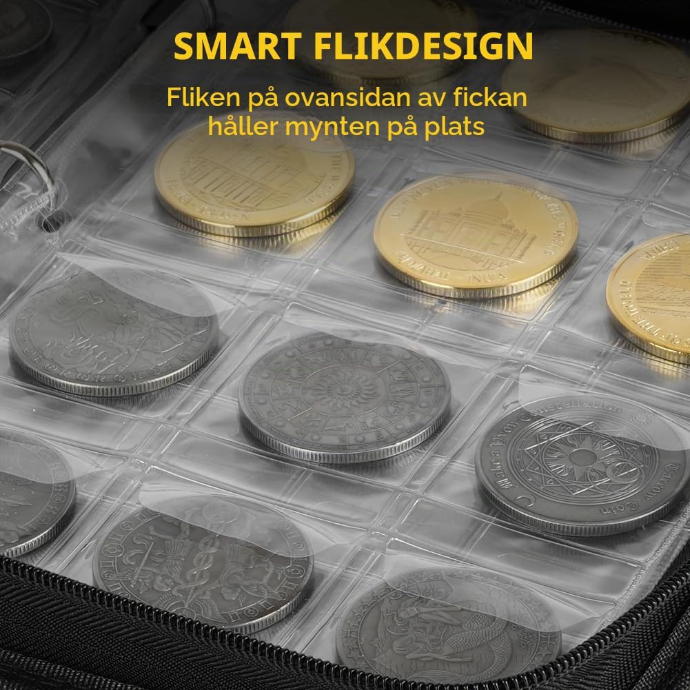 Detalle de Vicloon V-YBSC-420-FBA myntalbum med 420 fickor, 20 sidor och dragkedja