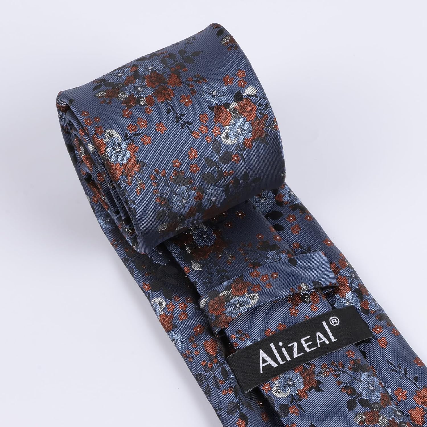 Detalle de Alizeal Floral Patterned Necktie & Pocket Square Set – Self‑Tied Tie for Formal Occasions