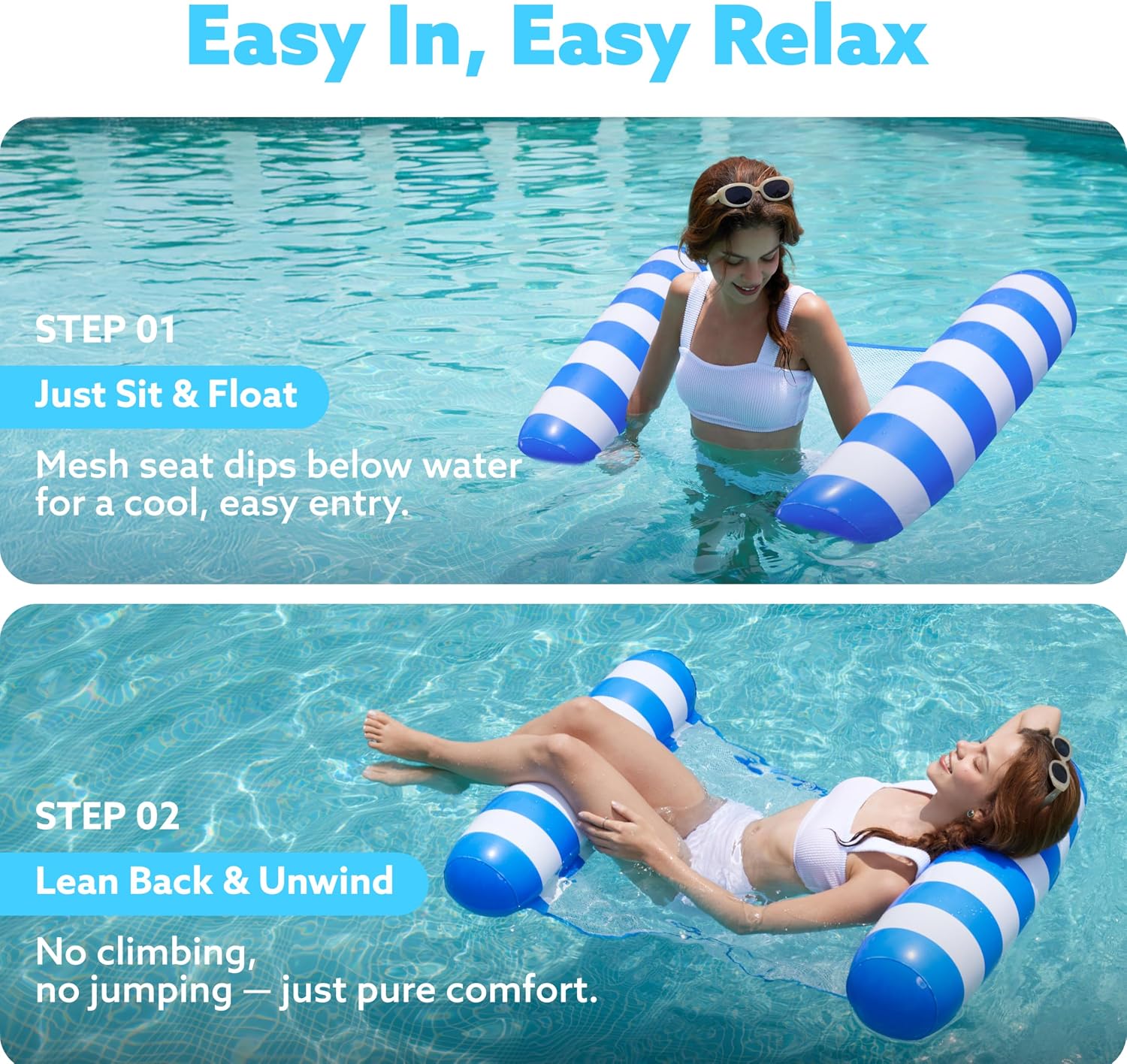 Detalle 2 de Sloosh 2-Packung Hängematte Pool Floats 4-in-1 – Vielseitige Aufblasbare Liege für Erwachsene
