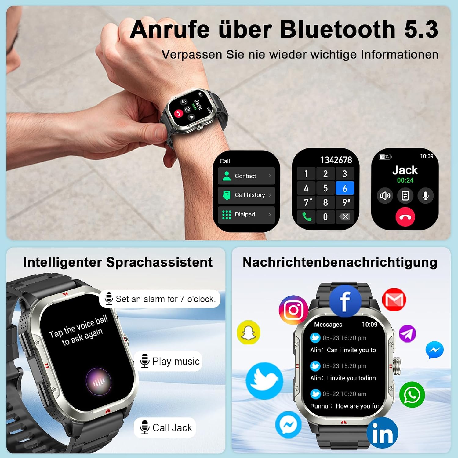 Thumbnail 3 de Jugeman Smartwatch Herren GPS – Militärqualität, 2,06" HD Display, IP68, 110+ Sportmodi