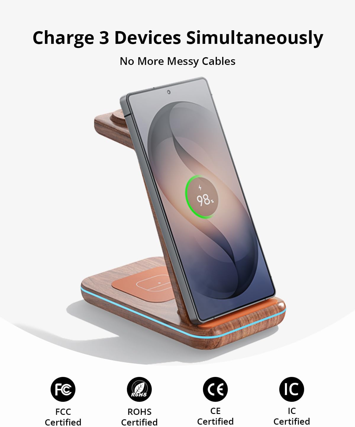 Detalle de JoyGeek 3 in 1 Wireless Charger for Samsung – Charging Station for Galaxy Phones, Watches, and Buds