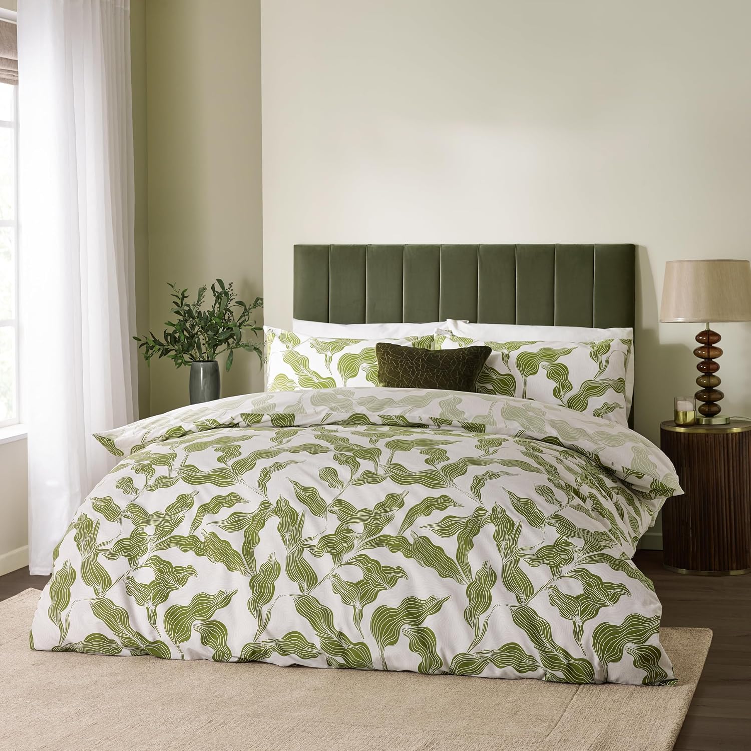 Thumbnail 4 de furn. Hoem Lauro Duvet Cover Set – Reversible Cotton Blend Botanical Leaf Bedding (Dusk, Double)
