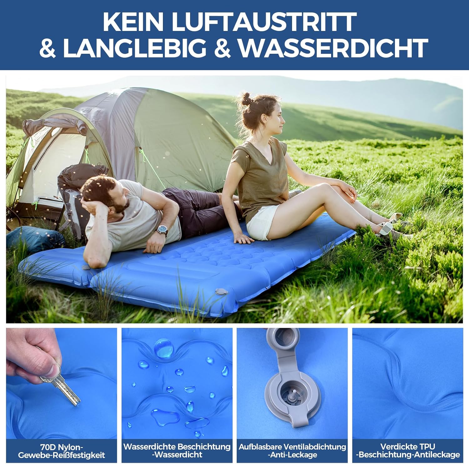 Thumbnail 2 de NAPASA Isomatte Camping 200x70x14 cm (14 cm dick) mit Fußpumpe und Kissen – wasserdicht, Anti-Ripstop