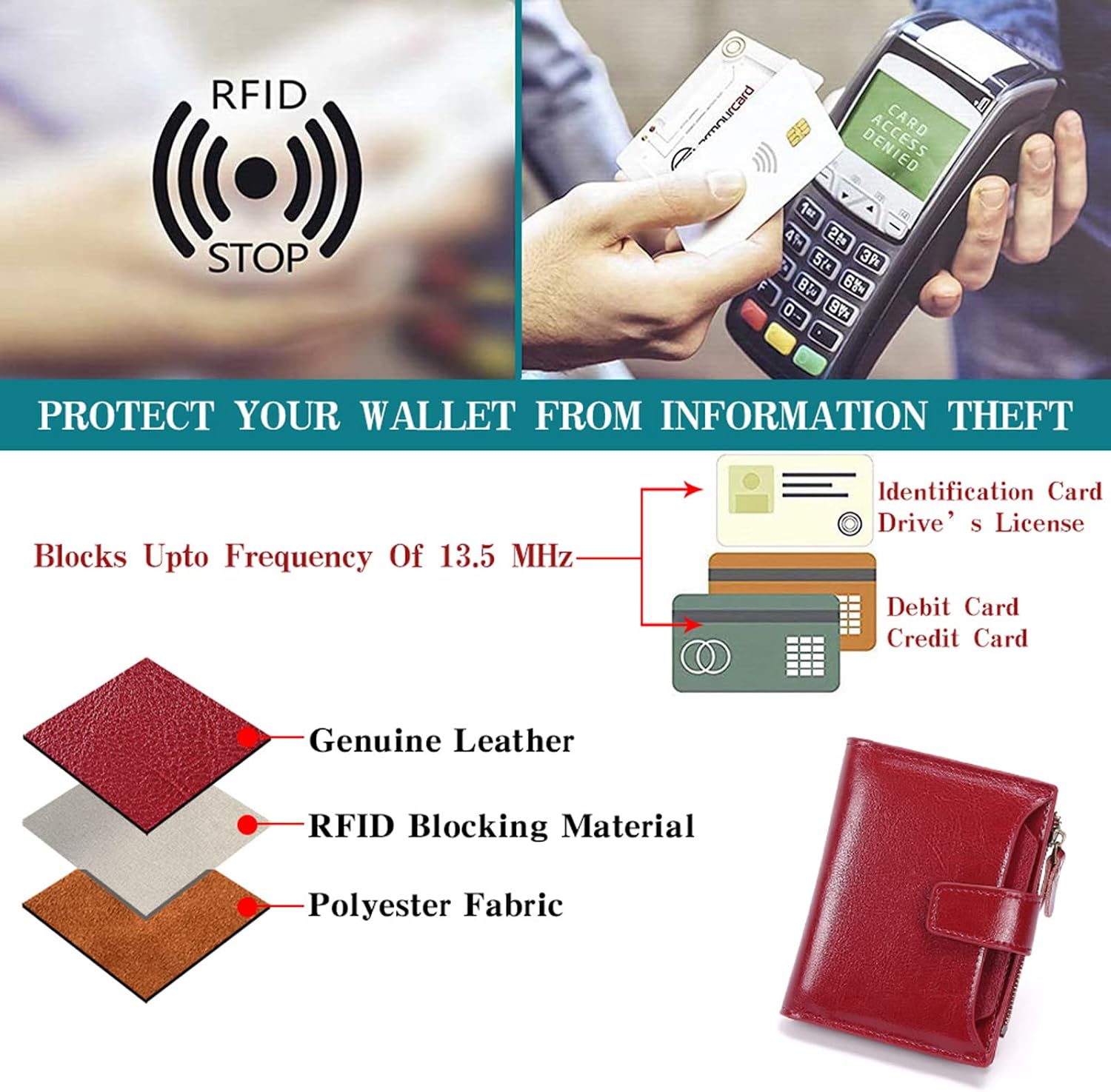 Thumbnail 6 de SENDEFN Women's RFID leather bi-fold wallet 👛