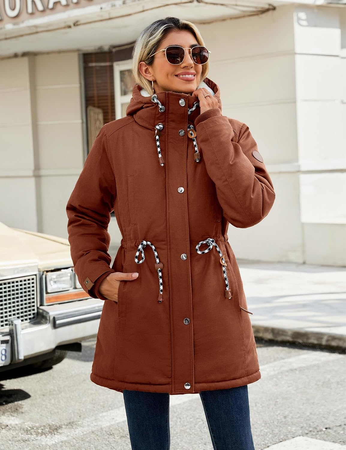 Detalle de Xnova Women's Winter Fleece-Lined Cotton Parka Jacket with Hood – Windproof, Padded Thermal Overcoat