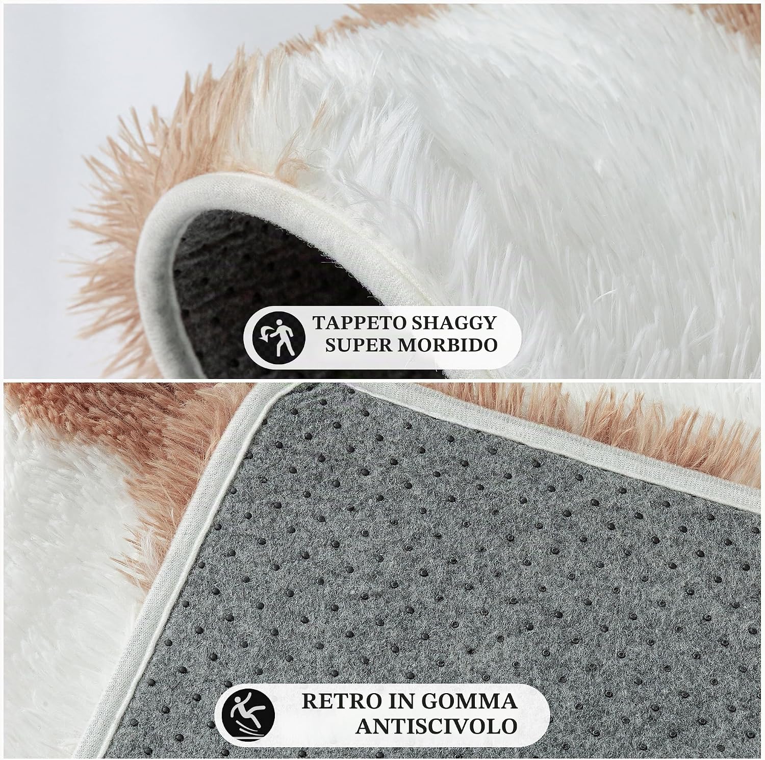 Detalle de HUGEAR Tappeto Salotto 240x300 cm Pelo Lungo a Quadri Marrone-Bianco | Morbidezza e Sicurezza per Ogni Ambiente