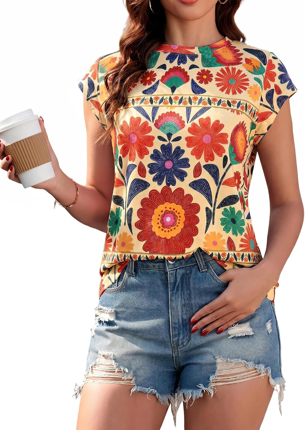 Thumbnail 6 de SENBATU Damen T-Shirt – Sommerliches Rundhals-Top, elegant-basic & vielseitig