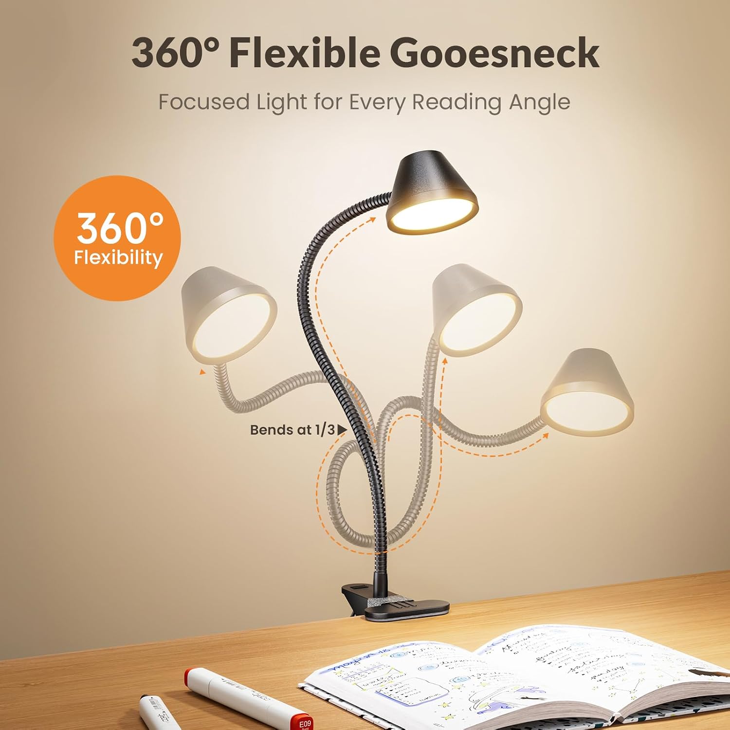 Thumbnail 6 de LEPOWER Clip-On Reading Light, 400 Lumens, RG0 Lighting, Dimmable Amber Glow
