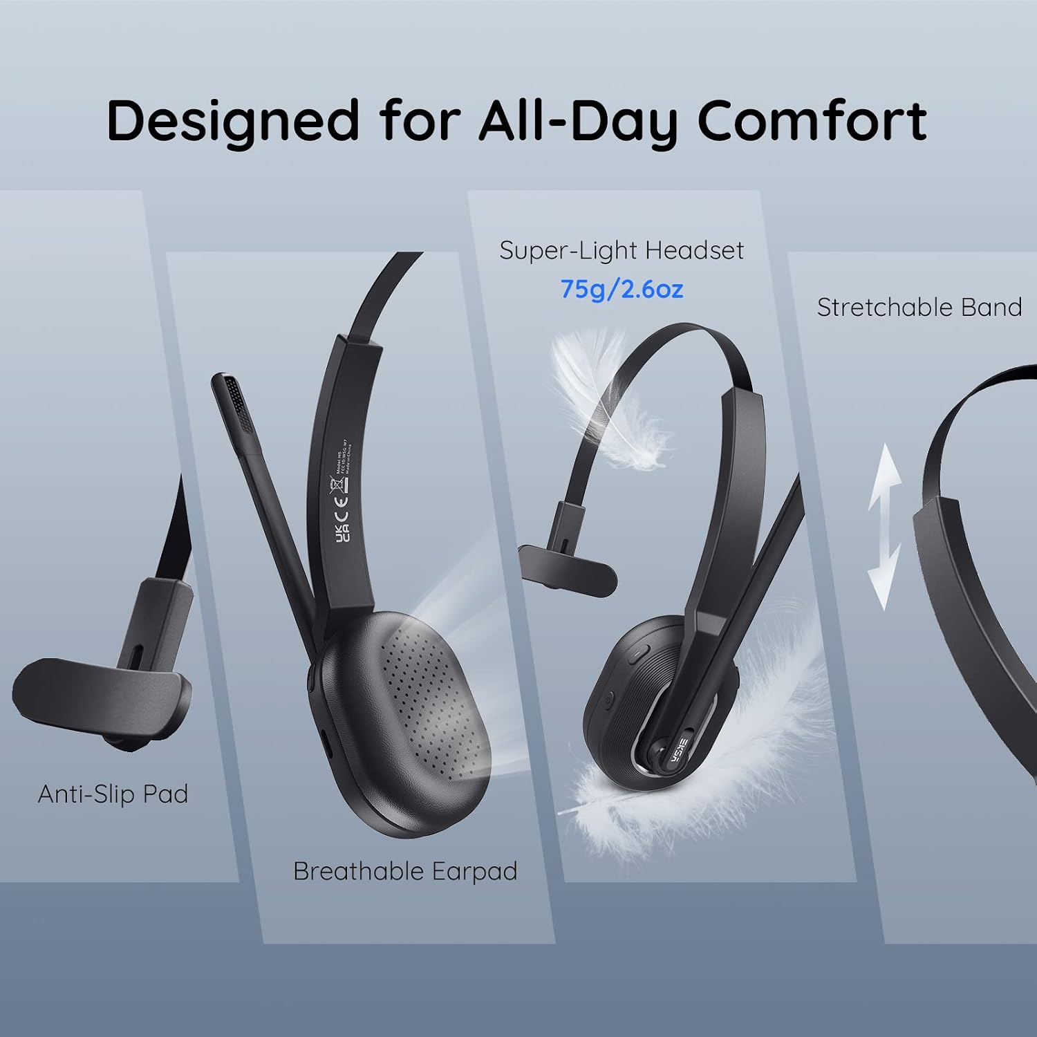 Thumbnail 6 de EKSA H5 Bluetooth-headset met AI ENC-microfoon, USB-dongle en laadstation