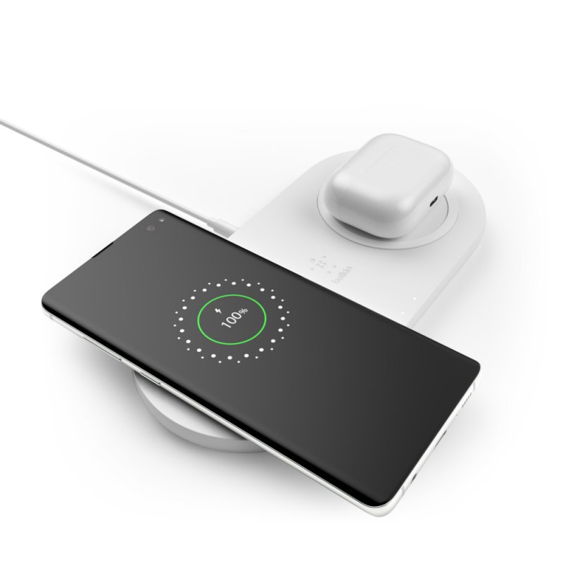 Thumbnail 2 de Belkin BoostCharge Base de Carga Dual Inalámbrica Blanca: carga dos dispositivos a la vez, con seguridad y comodidad