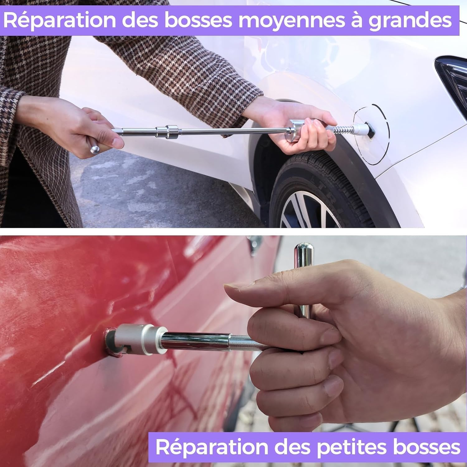Detalle de DentWiz Kit de réparation de Bosses pour Voiture – Trousse PDR complète (marteau, extracteurs, pistolet à colle chaude et ventouses)