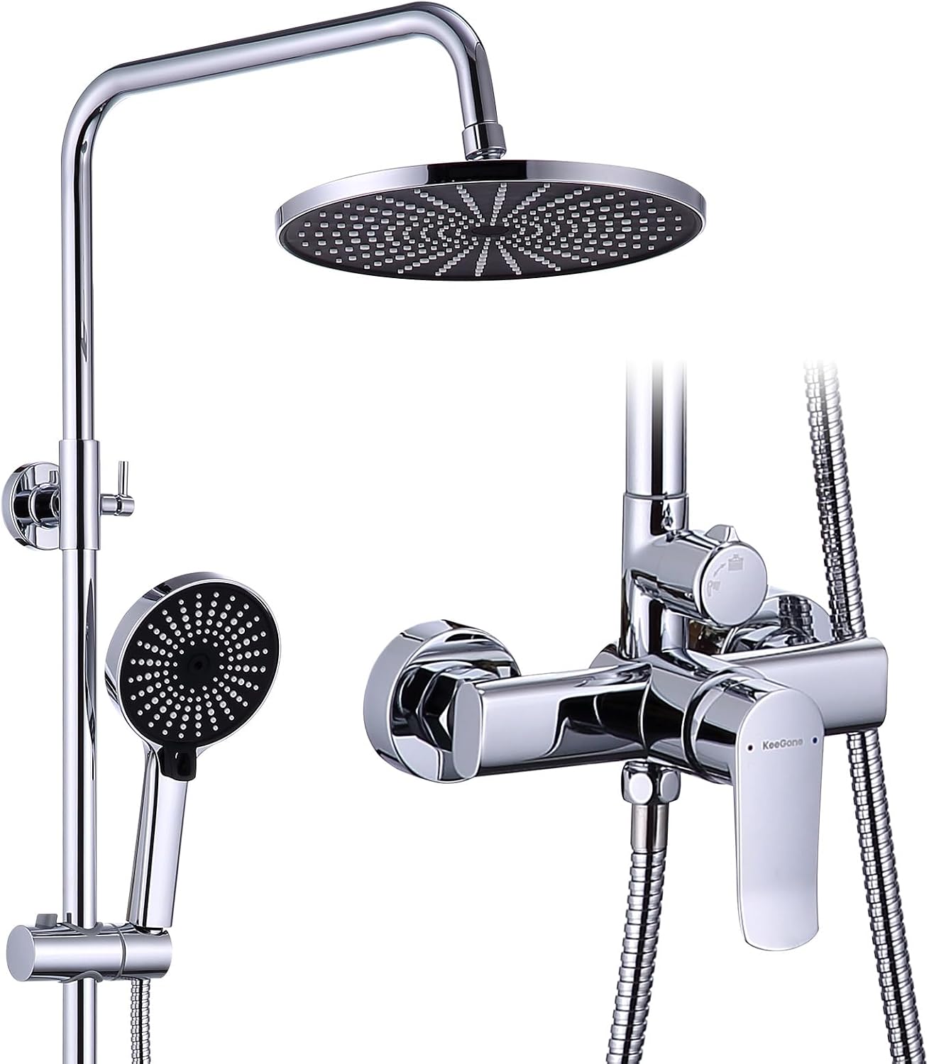 Thumbnail 6 de Duschsystem mit Armatur – höhenverstellbare Regendusche (26 cm) & 3-funktion Handbrause aus Edelstahl