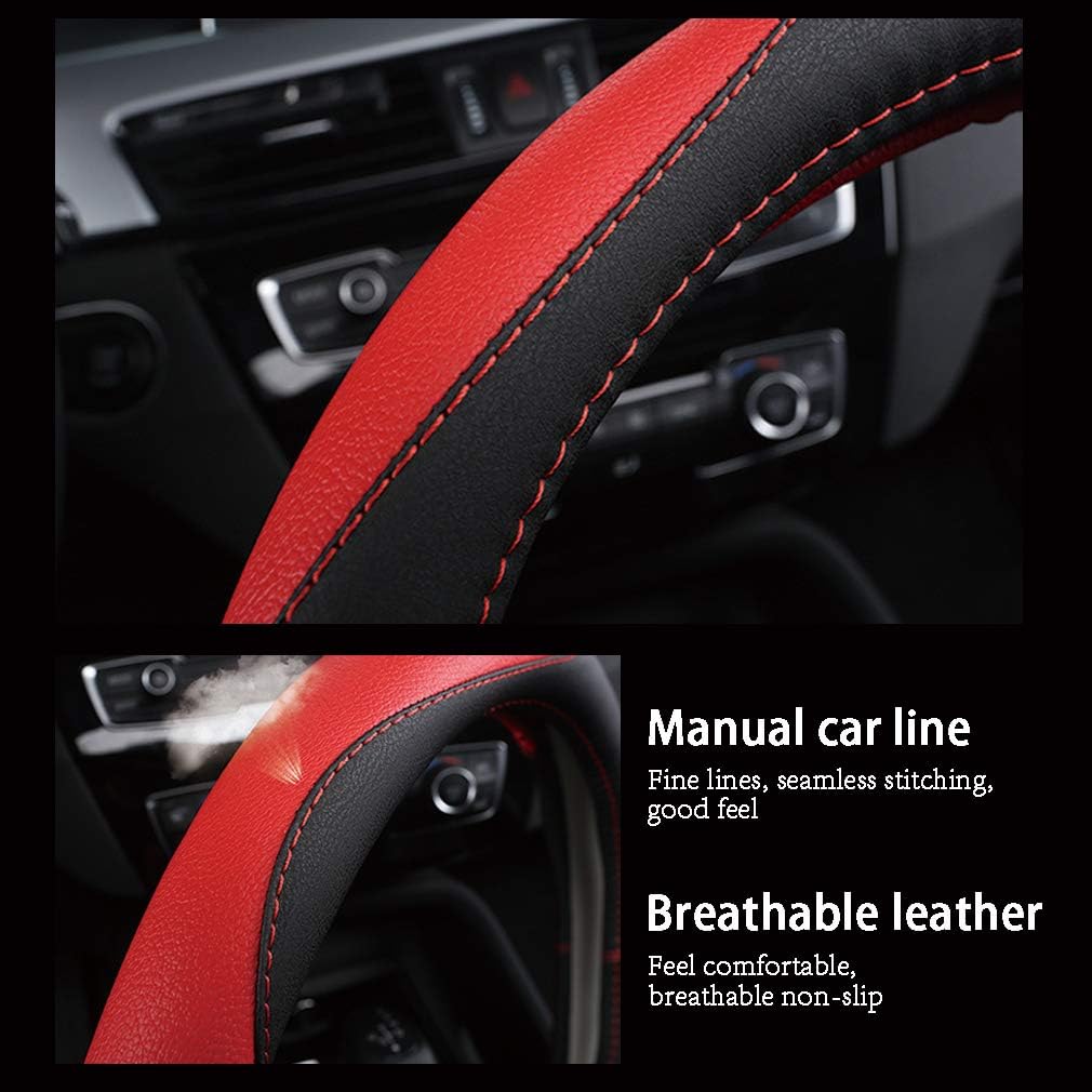 Detalle de coofig Leather Car Steering Wheel Cover 37-38cm (15 inch) Universal, Breathable Anti-Slip Nappa PU Leather