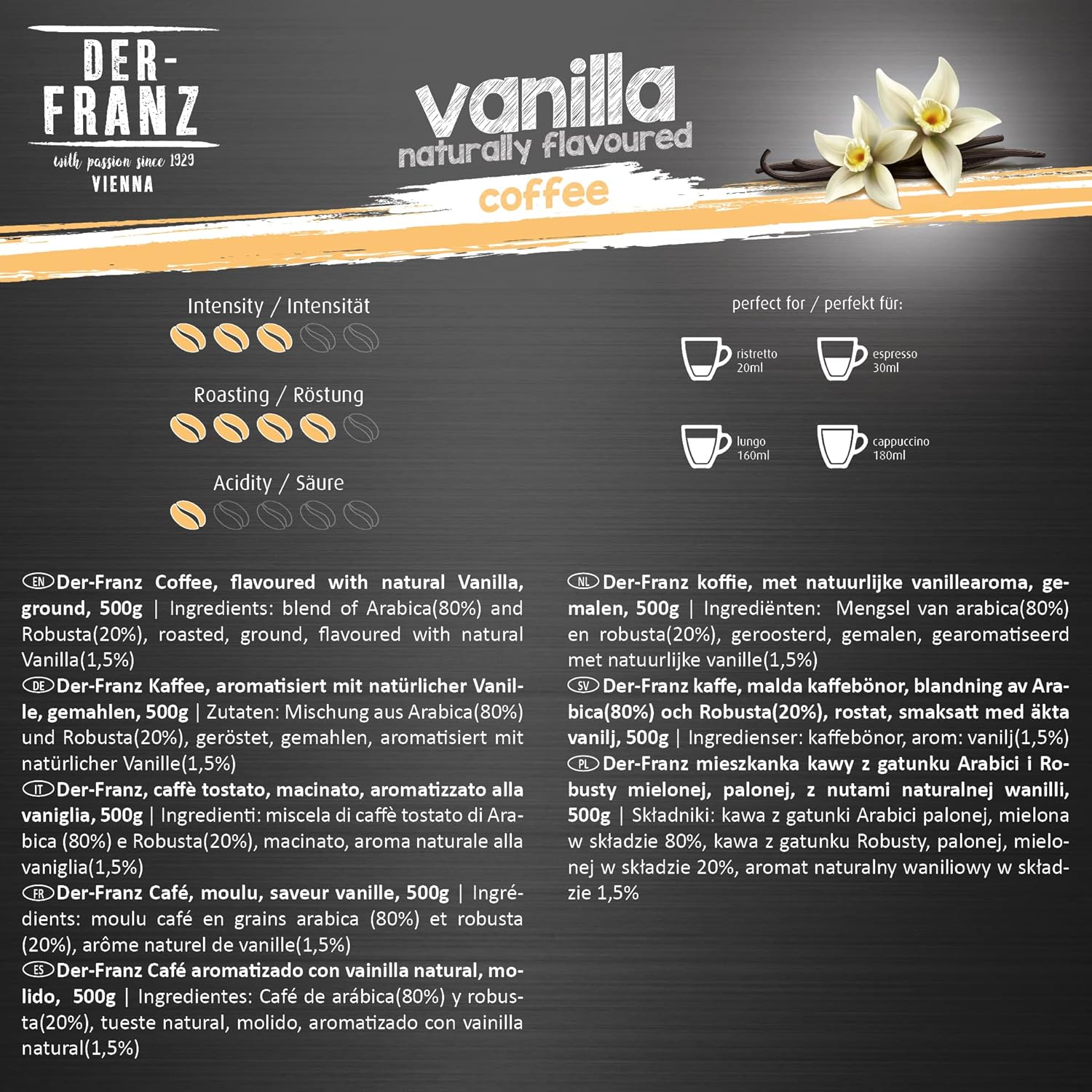 Thumbnail 2 de DER-FRANZ Kaffee mit natürlichem Vanillegeschmack, gemahlen (2 x 500 g)