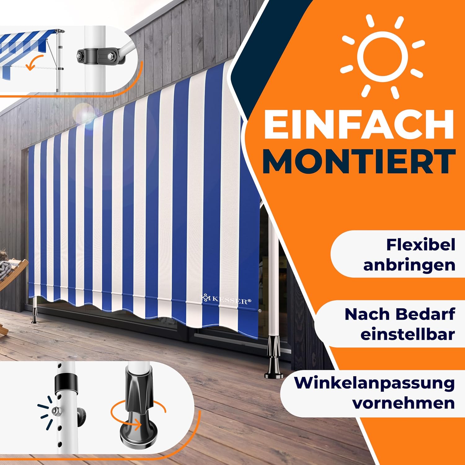 Thumbnail 6 de KESSER® Klemmmarkise mit Handkurbel für Balkon – 250 cm Breite