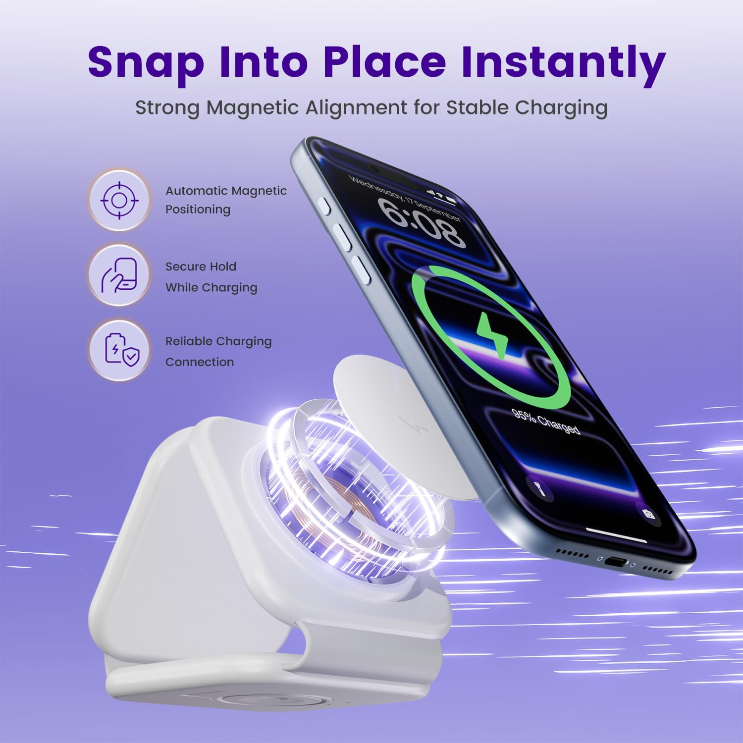 Thumbnail 2 de 15W Magnetic Travel Charging Station: 3-in-1 Foldable MagSafe Charger for iPhone, Watch & AirPods