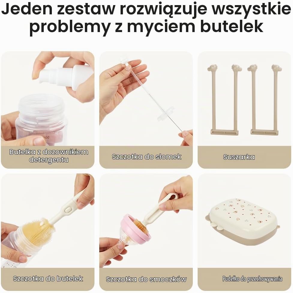 Detalle de Vicloon zestaw szczotek do butelek 6 w 1 z etui i stojakiem do suszenia