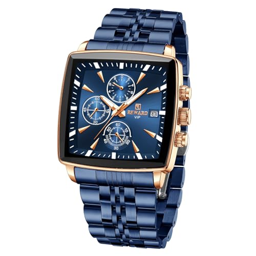 Detalle de FORSINING reloj de cuarzo para hombre con cronógrafo multifunción y caja/correa de acero inoxidable azul (Blue)