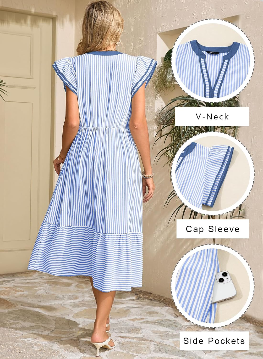 Detalle de Dokotoo Women's Dresses 2026 Summer V-Neck Ruffle Dress with Pockets