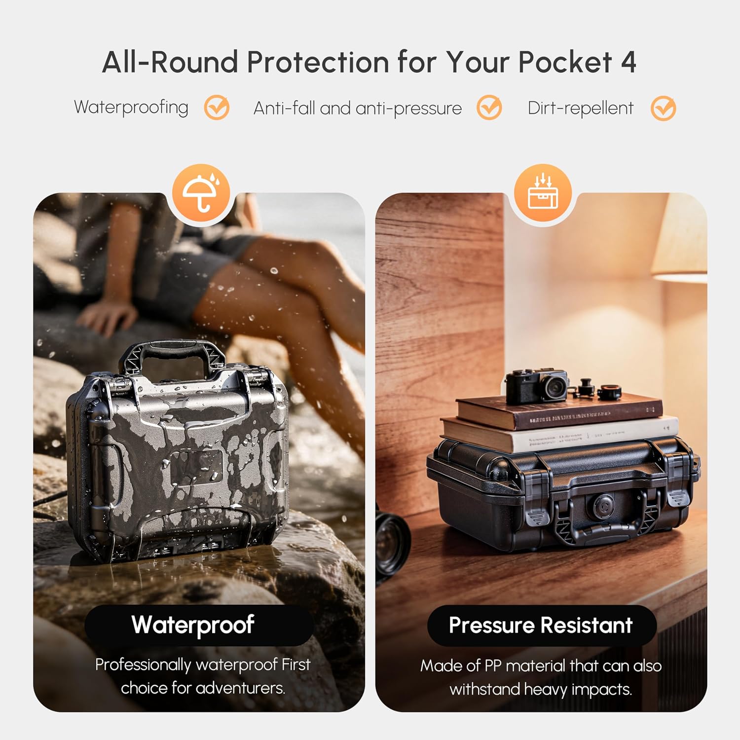 Detalle de Waterproof Hard Case for DJI Osmo Pocket 4 Creator Combo – Shockproof, 1:1 Fit