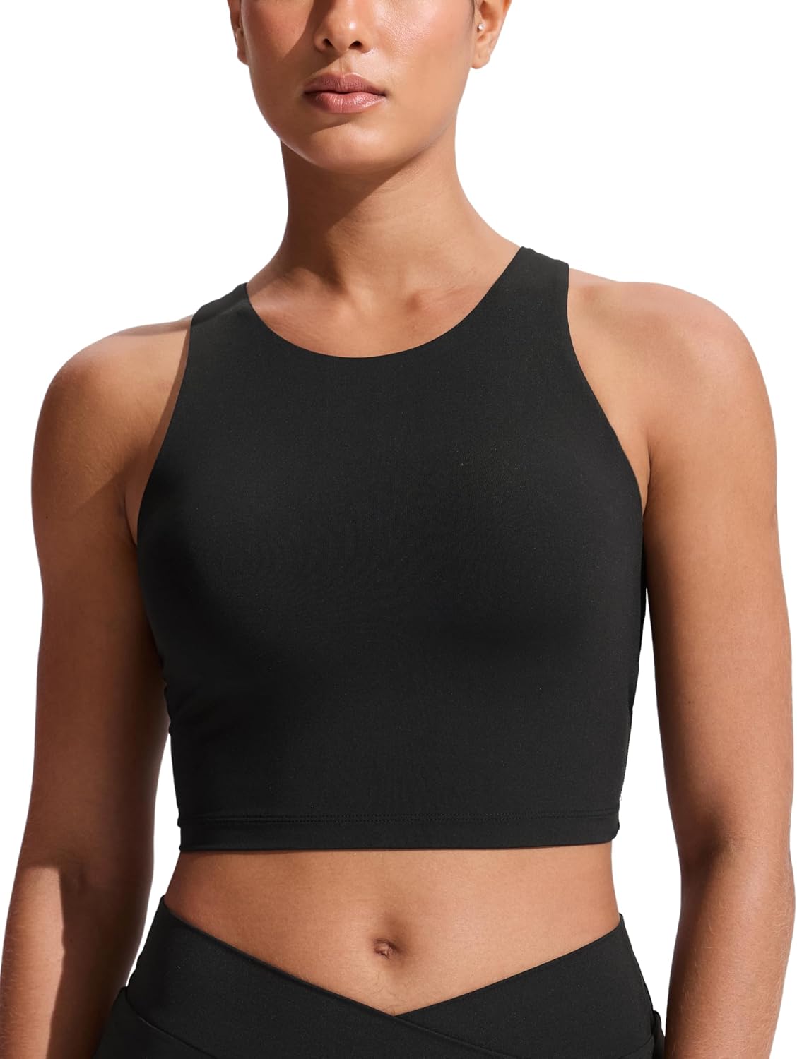 Detalle de CRZ YOGA RY004 Racerback Crop Bikini Top, High Neck, Built-In Pads, A–D Cup