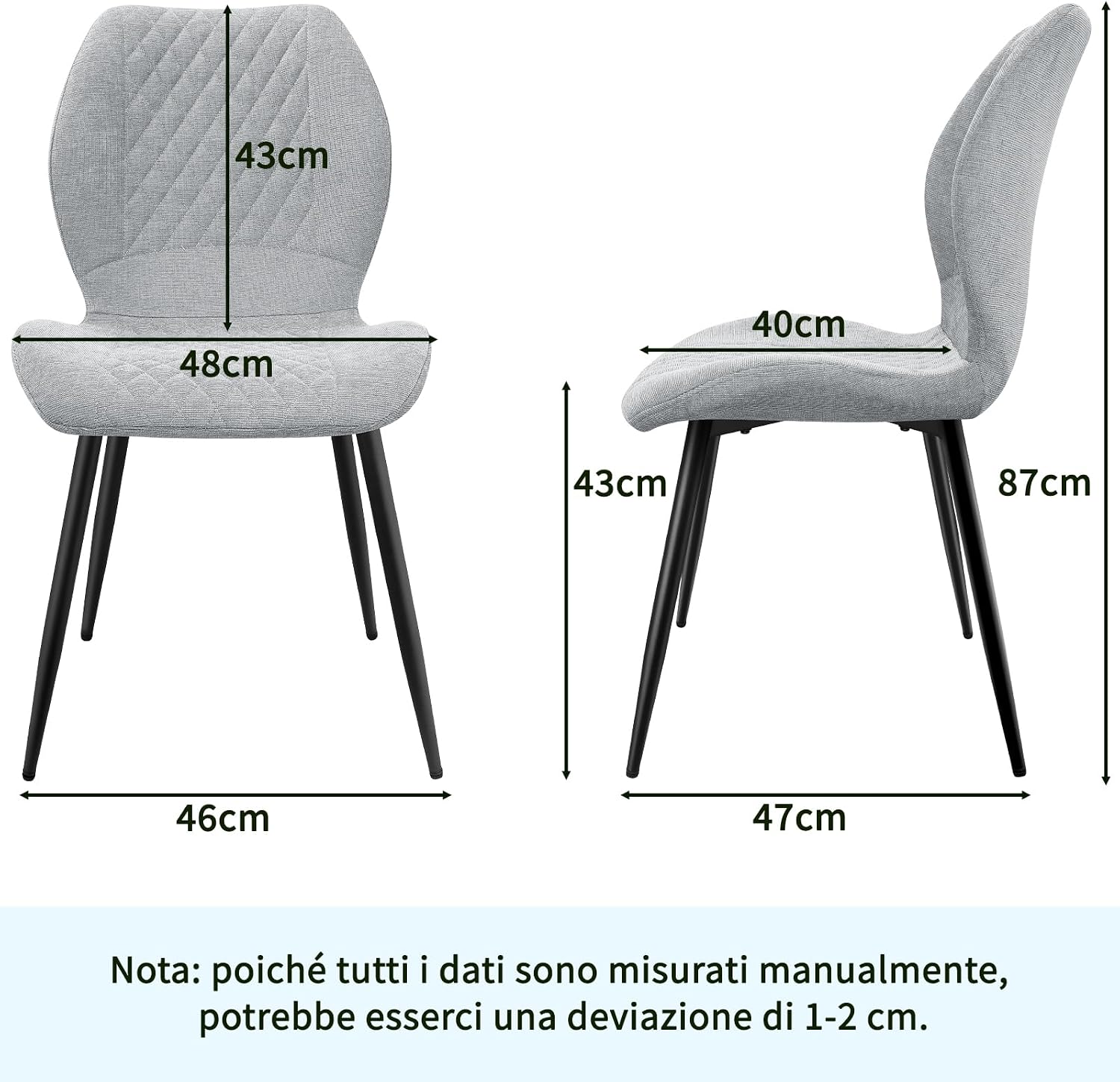Detalle de JIJIAN set 4 sedie imbottite in lino grigio