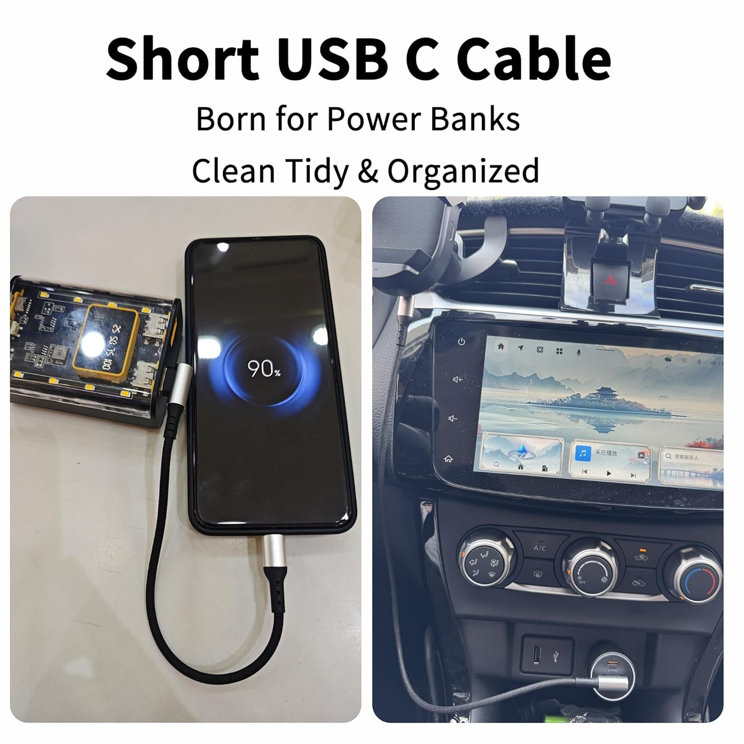 Detalle de MISYNLON 90° USB-C Kabel, 25 cm – Kurzes, rechtwinkliges Ladekabel mit 6A Schnellladung und CarPlay-Unterstützung