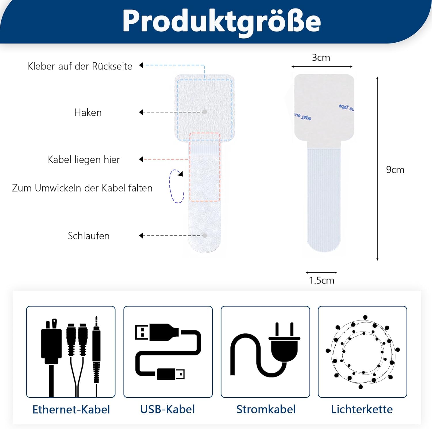 Thumbnail 3 de Abnii 50 selbstklebende Klett-Kabelbinder fürs Kabelmanagement am Schreibtisch (White, Small)