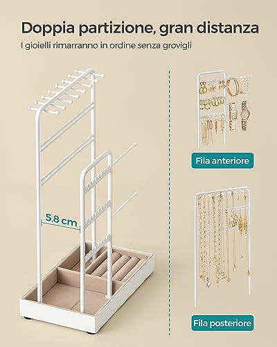 Detalle de SONGMICS Portagioie JJS021W01: Espositore per Gioielli in Metallo con Base in Velluto, 30 cm di Altezza