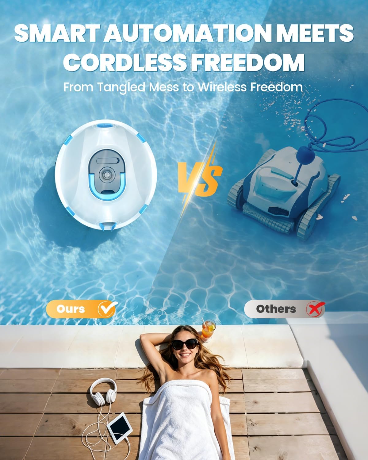 Detalle 1 de Poofata Y20S Cordless Robotic Pool Cleaner with 150-Minute Runtime