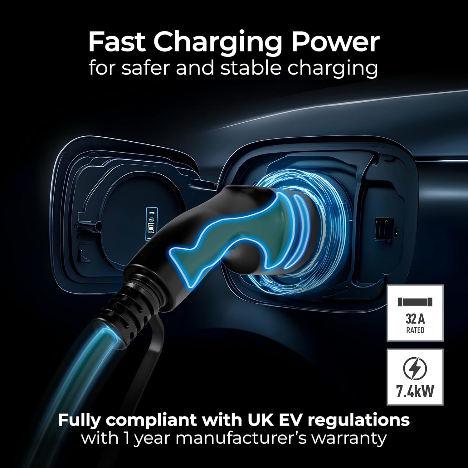Detalle de Masterplug Cavo di Ricarica EV Modo 3 5 m: Tipo 2 a Tipo 2, 7,4 kW, custodia incl., IP55