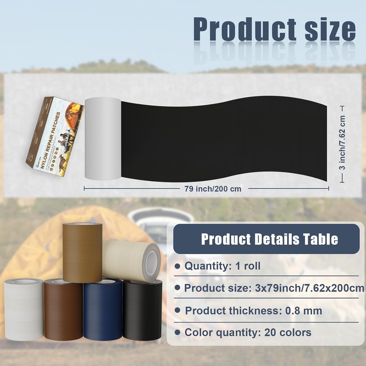 Thumbnail 1 de Cahomo 3x79-Inch Black Nylon Repair Tape, Self-Adhesive Fabric Patch