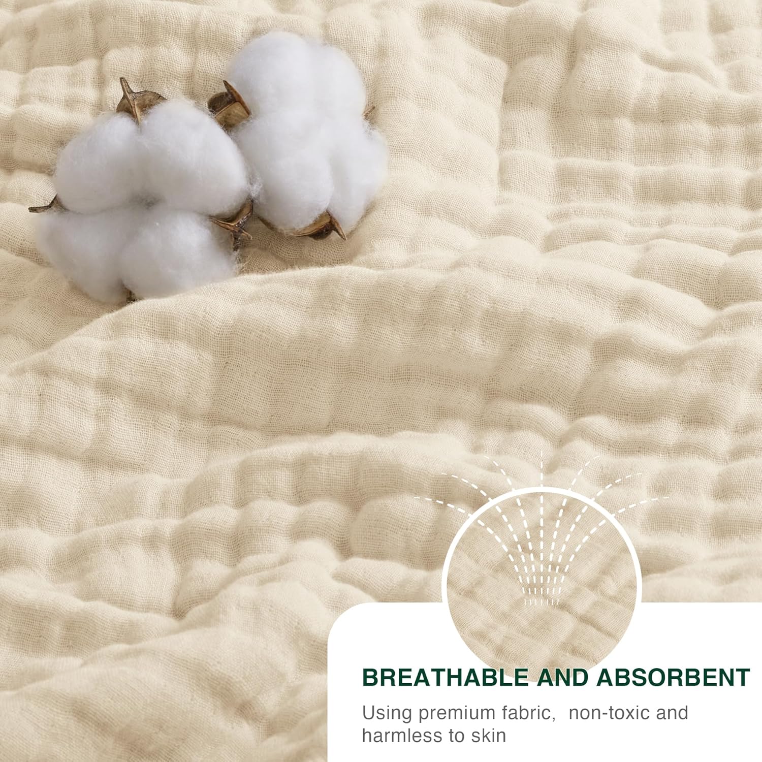 Thumbnail 3 de Love’s Cabin 100% Cotton Muslin Blanket (6-Layer Gauze) – King Size, Beige (108 x 90 inches)