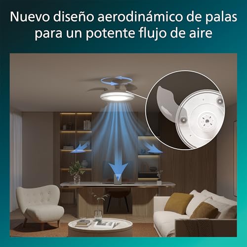 Detalle de PHILIPS Bliss: Lámpara de techo con ventilador y LED de aspas retráctiles (106 cm)