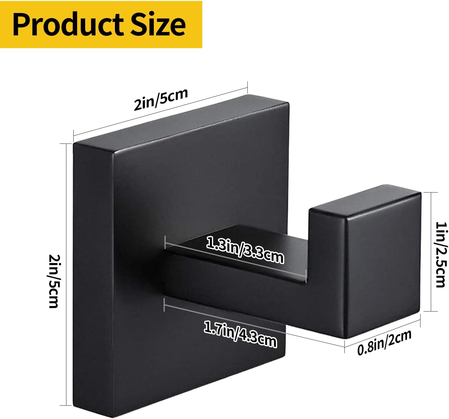 Detalle 2 de Menbyci FGHS04 4-Pack Square Matte Black SUS304 Stainless Steel Towel Hooks