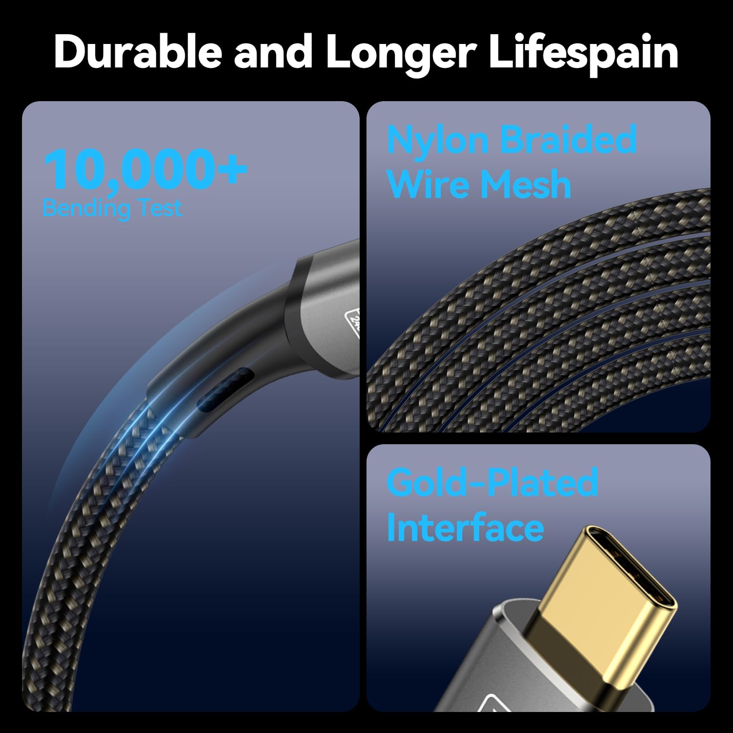 Detalle de CHENLENIC USB-C Thunderbolt Kabel 240W – USB4.0, 40 Gbps, 8K@60Hz/4K@60Hz, PD3.1, USB-C zu USB-C