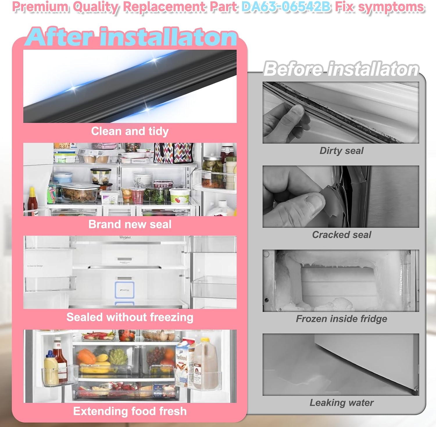 Detalle de LXun DA63-06542B Refrigerator Door Gasket, EPDM Rubber, Black