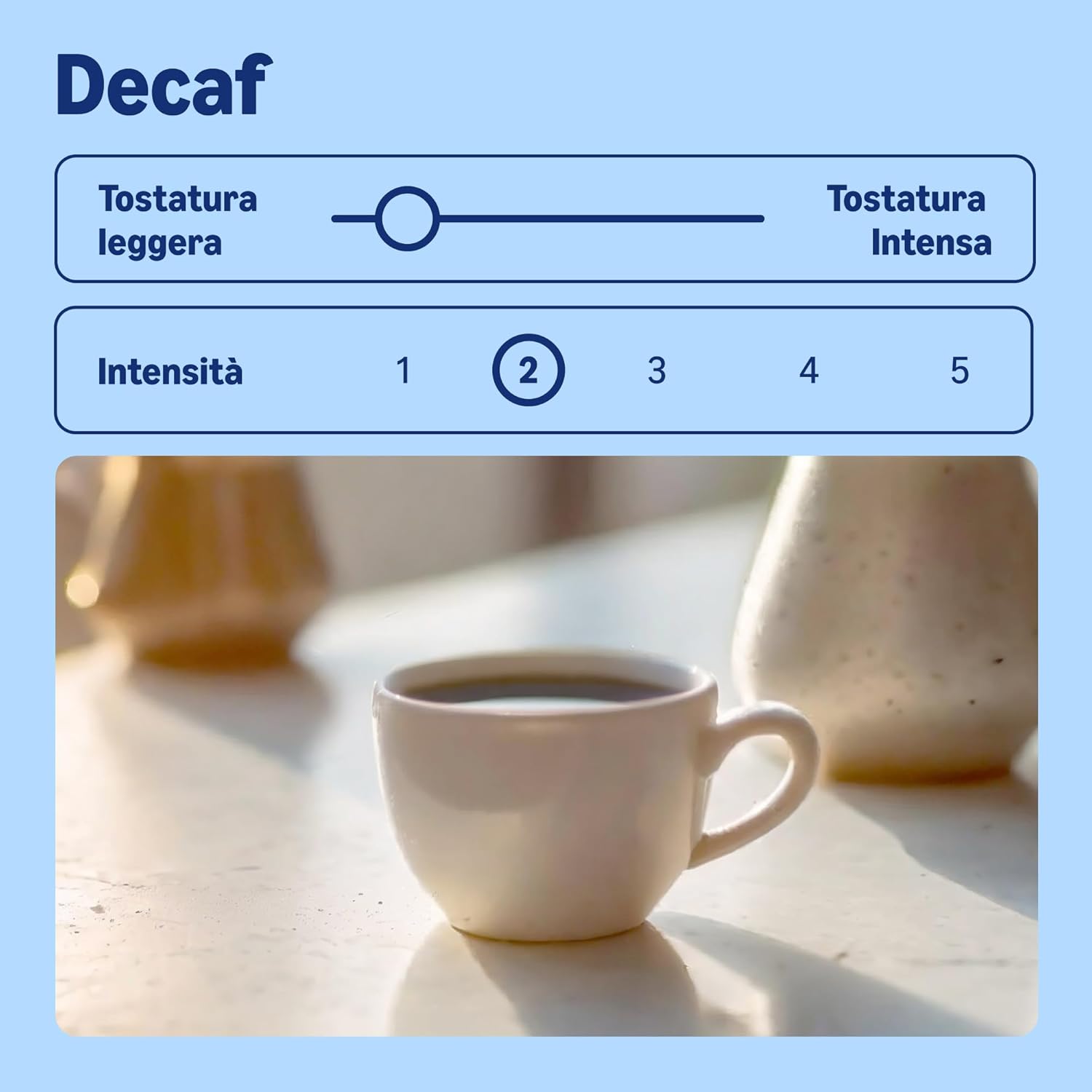 Detalle de By Amazon Decaff 100% Arabica Intensità 2 – Delicato, 1 kg: caffè decaffeinato in grani, compatibile con macchine da caffè