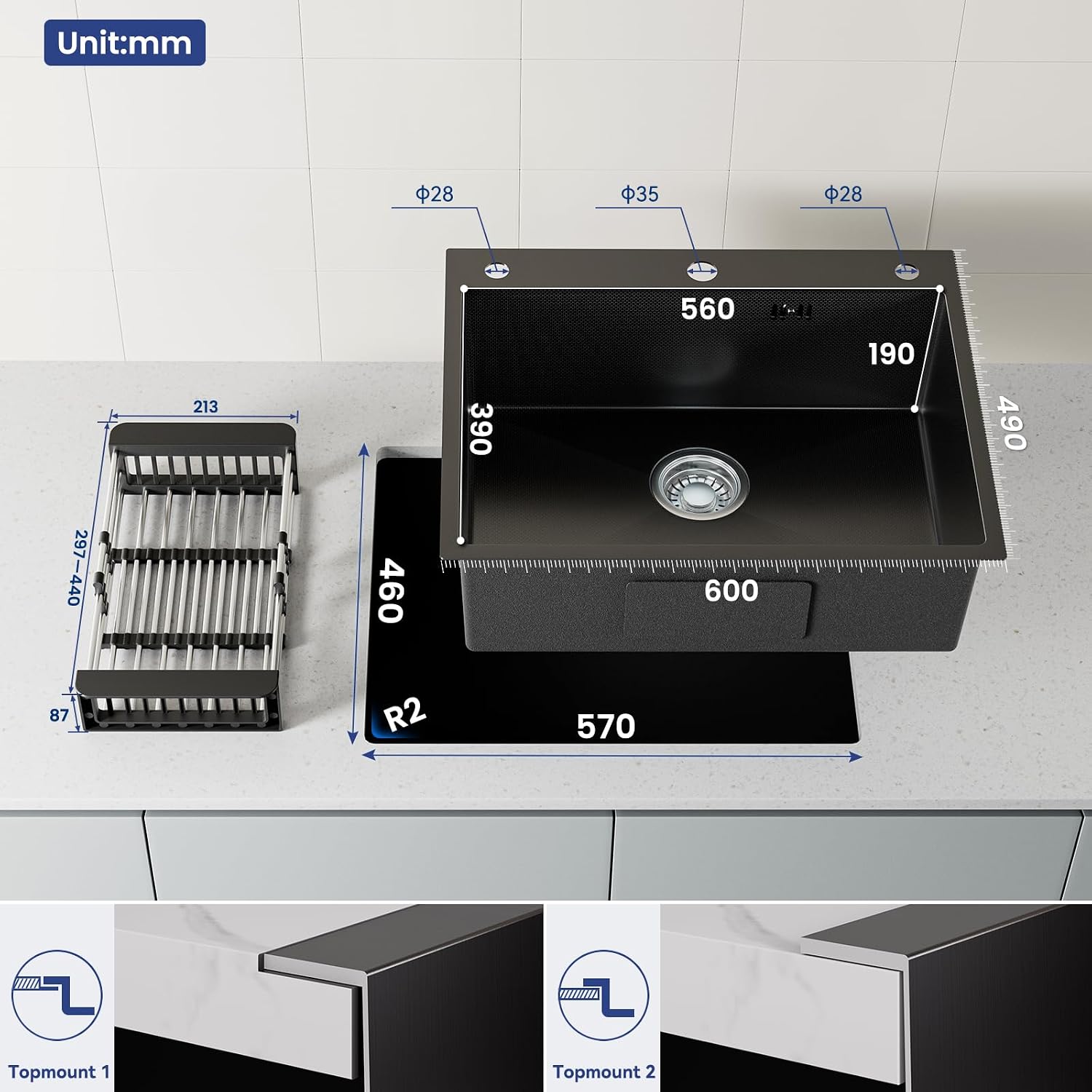 Thumbnail 4 de CECIPA 60x49 cm Lavello Nero 1 Vasca in Acciaio Inox