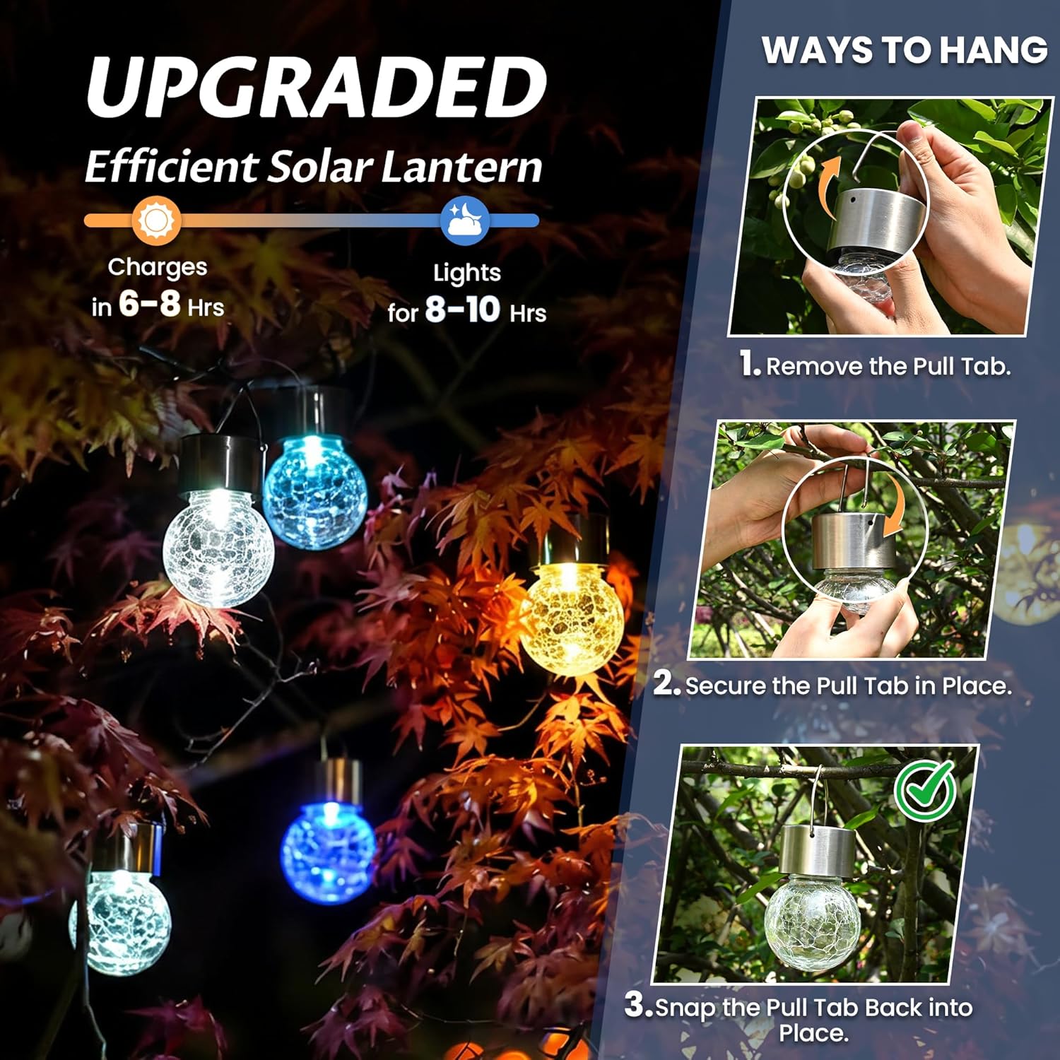 Thumbnail 1 de GIGALUMI 12 Pack Solar Hanging Lights with Crackle Glass — Waterproof Outdoor Decoration