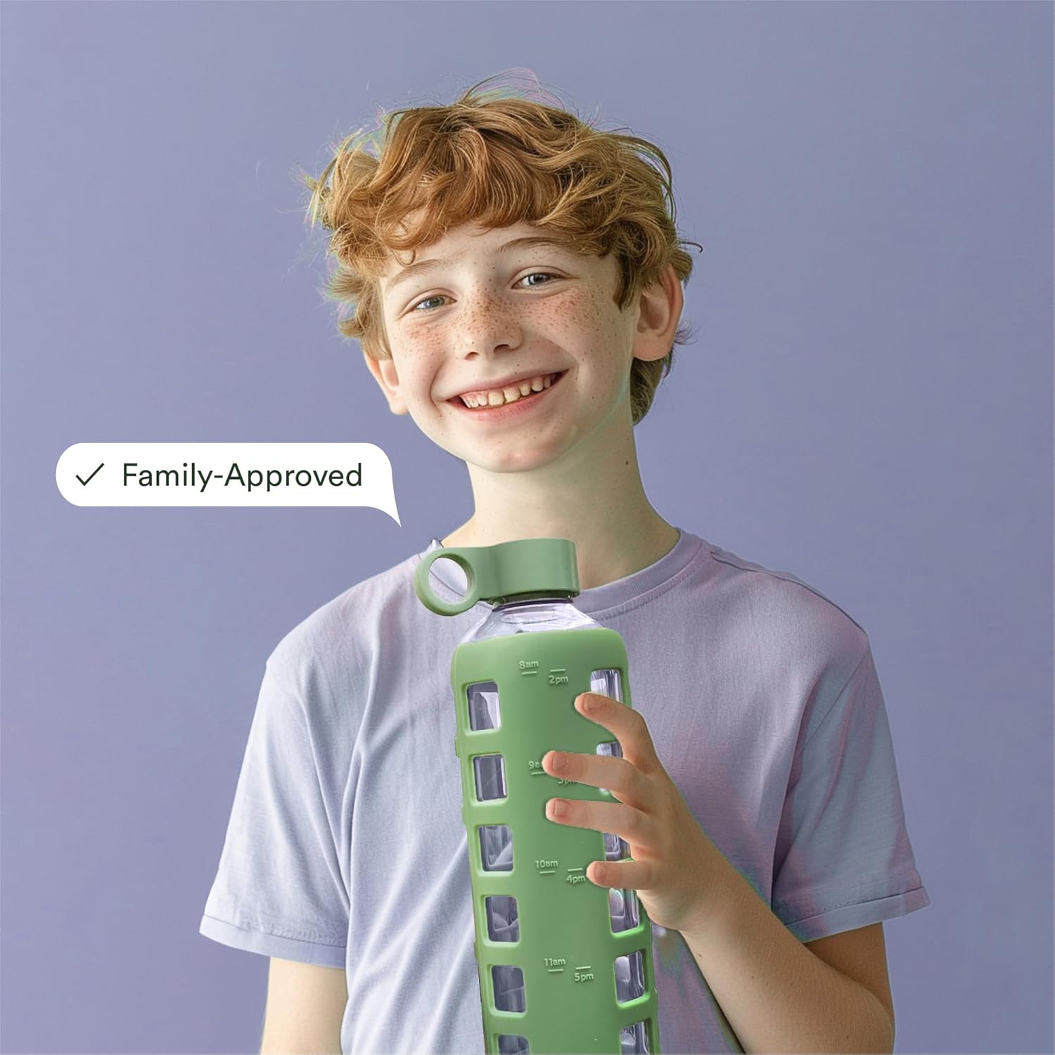 Thumbnail 5 de purifyou 32oz Shale Green Borosilicate Glass Water Bottle with Time & Volume Markers