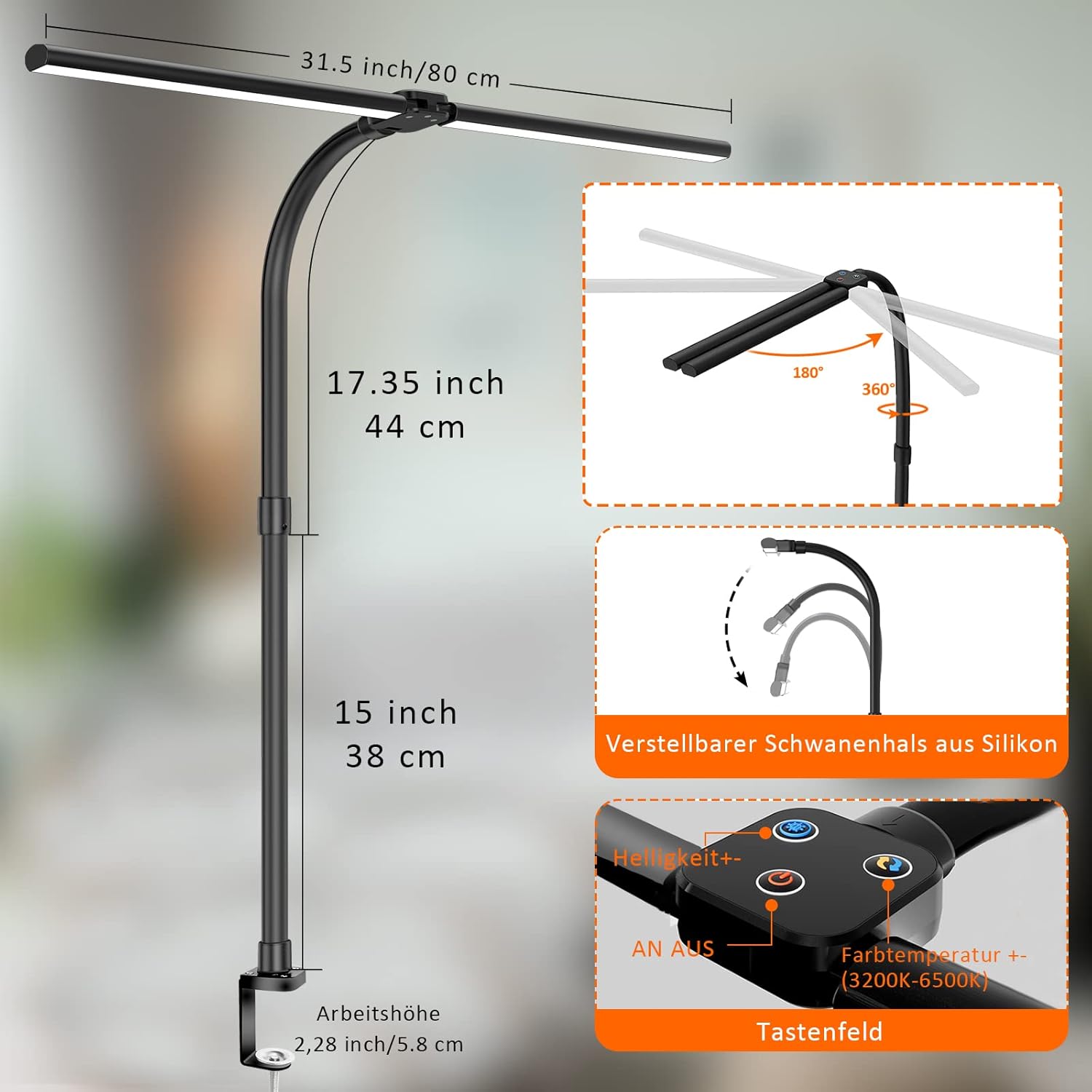 Thumbnail 5 de LOTTBUTY Doppelkopf Schreibtischlampe 24W 80cm