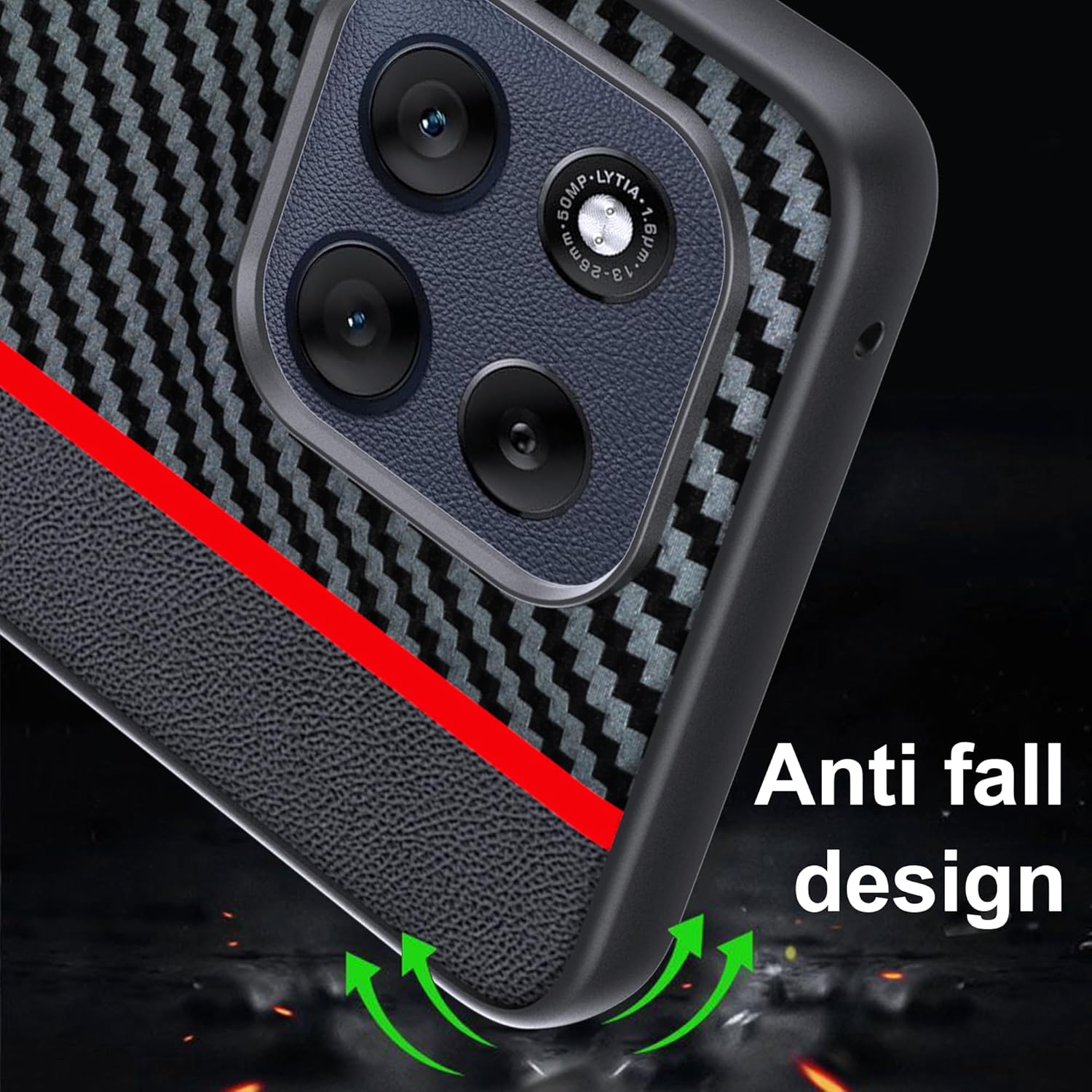 Thumbnail 4 de FDHYFGDY Hülle für Motorola Moto G86 – Kohlefaser Schutzhülle, wasserdicht & stoßfest, kompatibel Moto G86 (Rot/Schwarz)